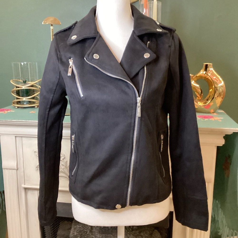 Jou Jou Women's Black‎ Faux Suede Moto Jacket